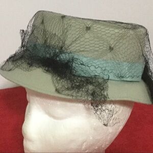 Triangle Wool Blue Hat w Netting MADE IN USA vtg